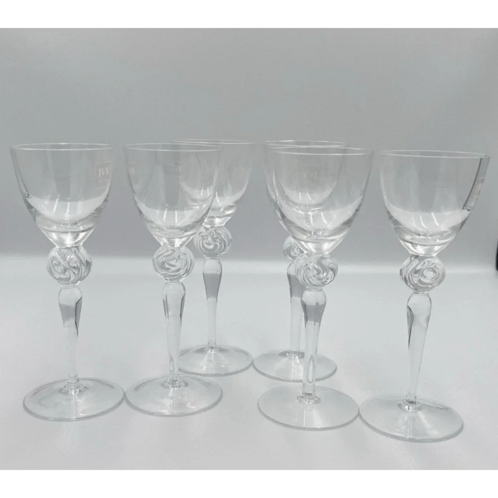 Vintage IVV Italy Grappa Glass Hand Blown Rosette Twist Tear SET of 6 Liqeuer